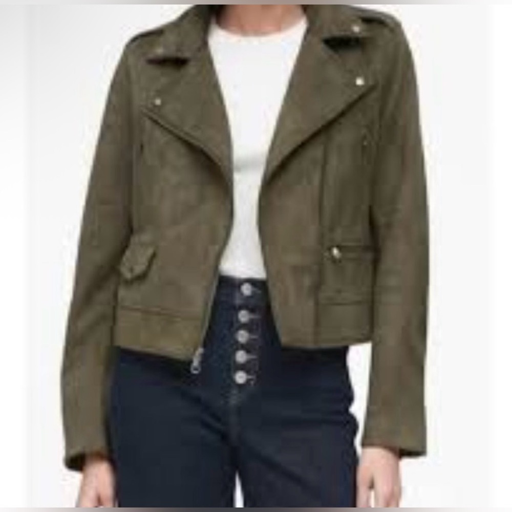Banana Republic Green Vegan Faux Suede Motorcycle Jacket Size M - Picture 3 of 12